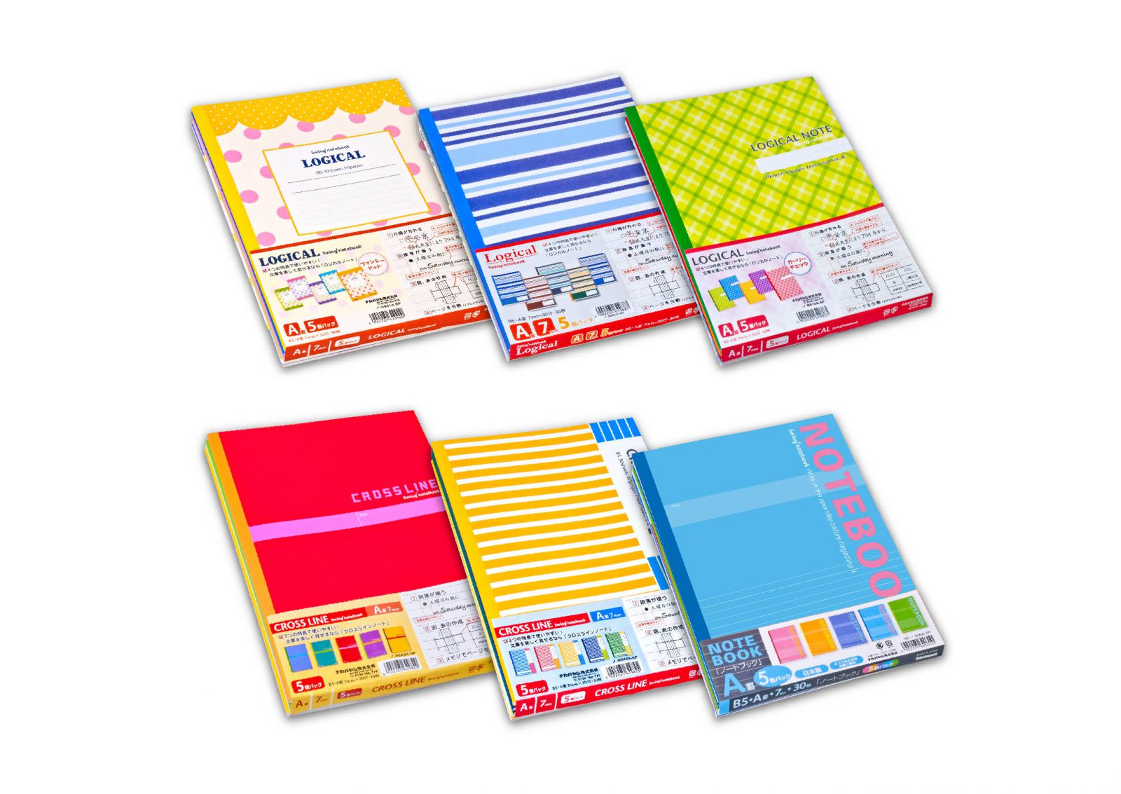 スイング・ロジカルノート」など、カラフルでお得なパック品に新柄6種