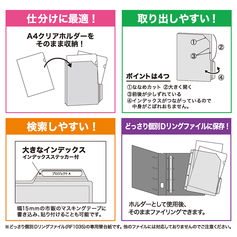 どっさり個別Dリングファイル専用替台紙4穴 インデックス 3枚パック
